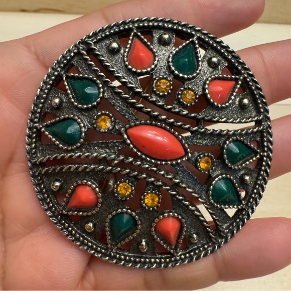 Emmons Brooch Large Rhinestone Multicolored Brooch Pendant Vintage - Picture 3 of 7